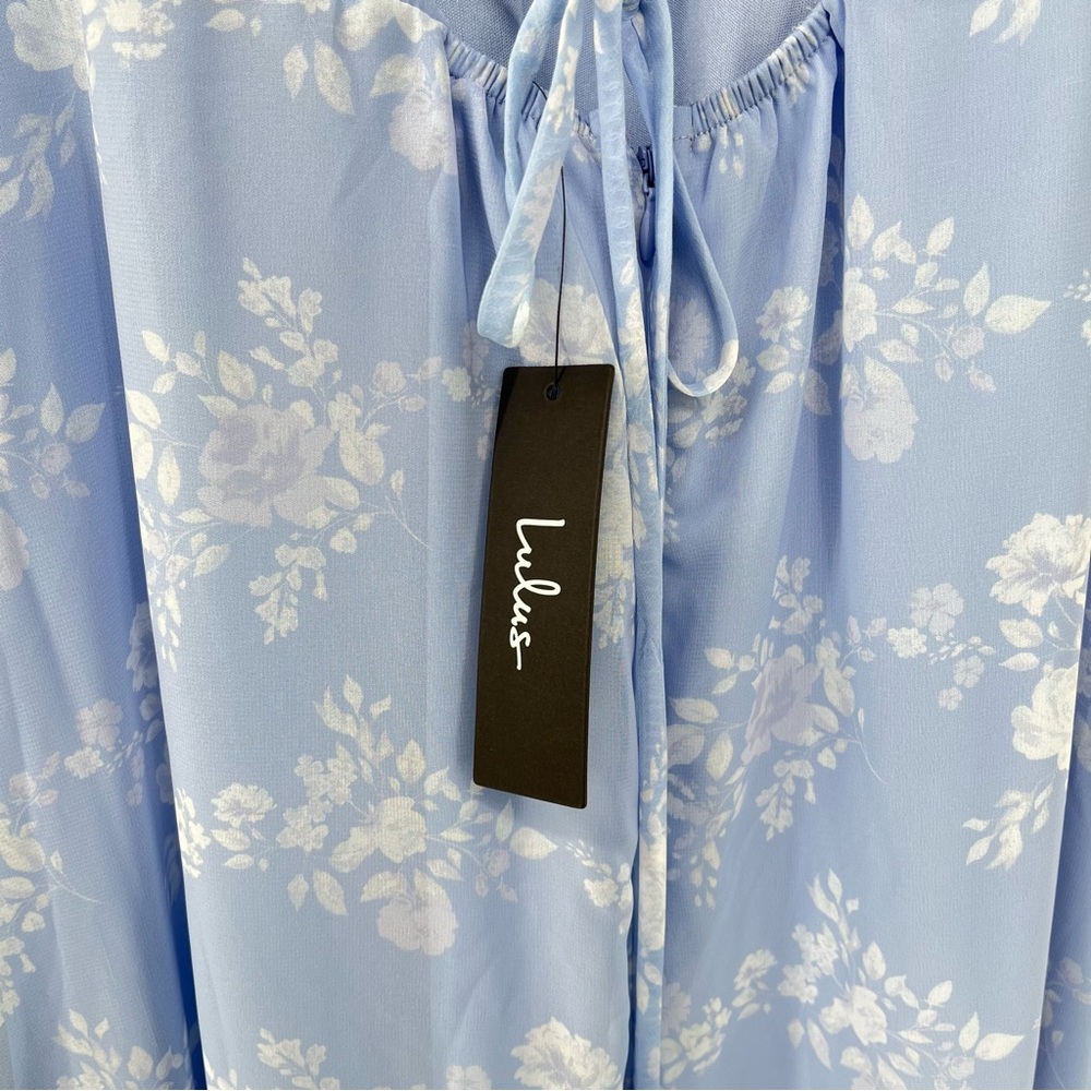 Lulus NEW In Love Forever Maxi Dress Size XL Floral Lace Up Back Ruffle Tiered - Picture 10 of 12